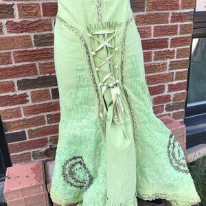 Jane & John Green Lace-Up Maxi Skirt | Boho Flamenco Fairycore | M